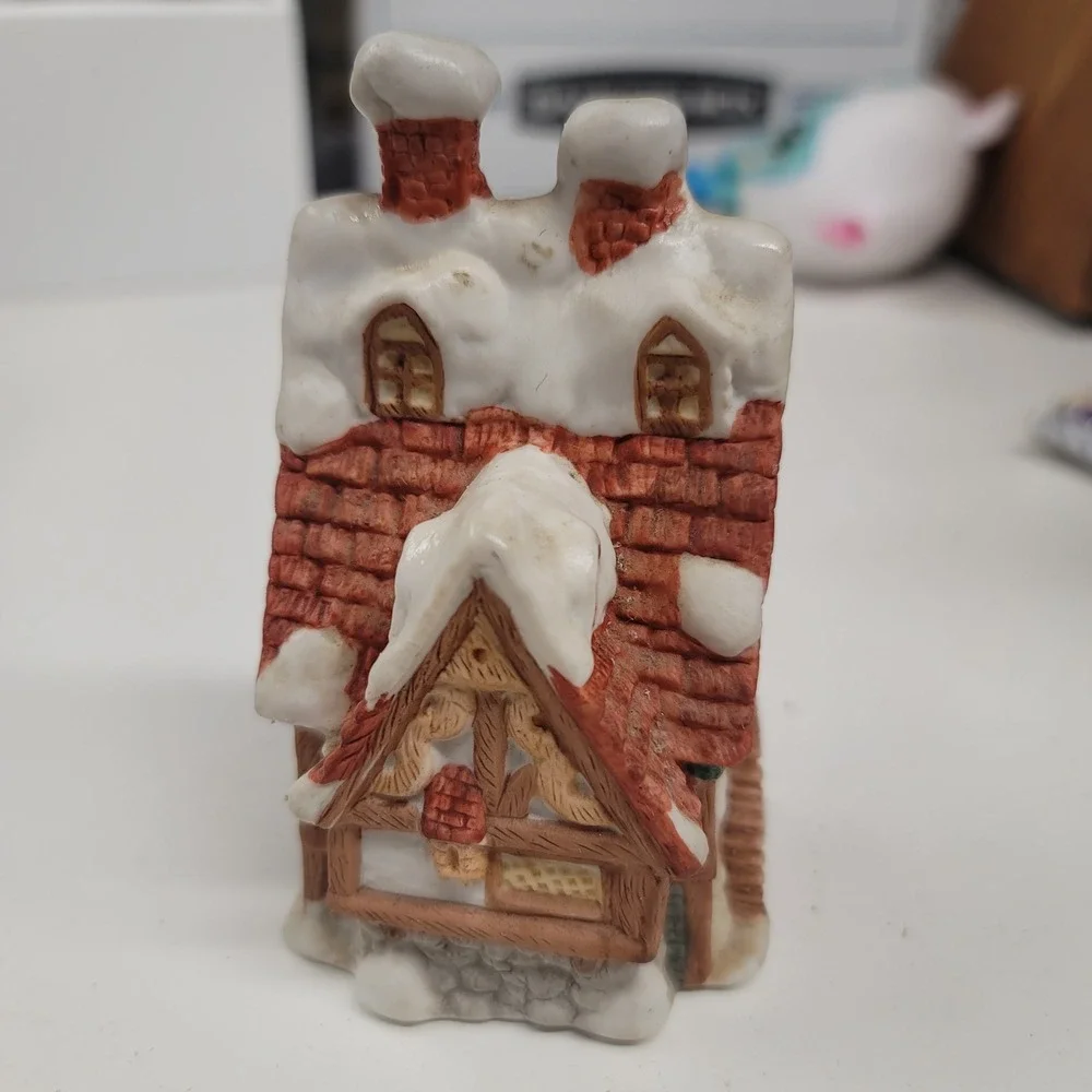 Whirley's 7408 Ceramic Christmas House Snow Roof Chimneys Bell 1980s Cottagecore